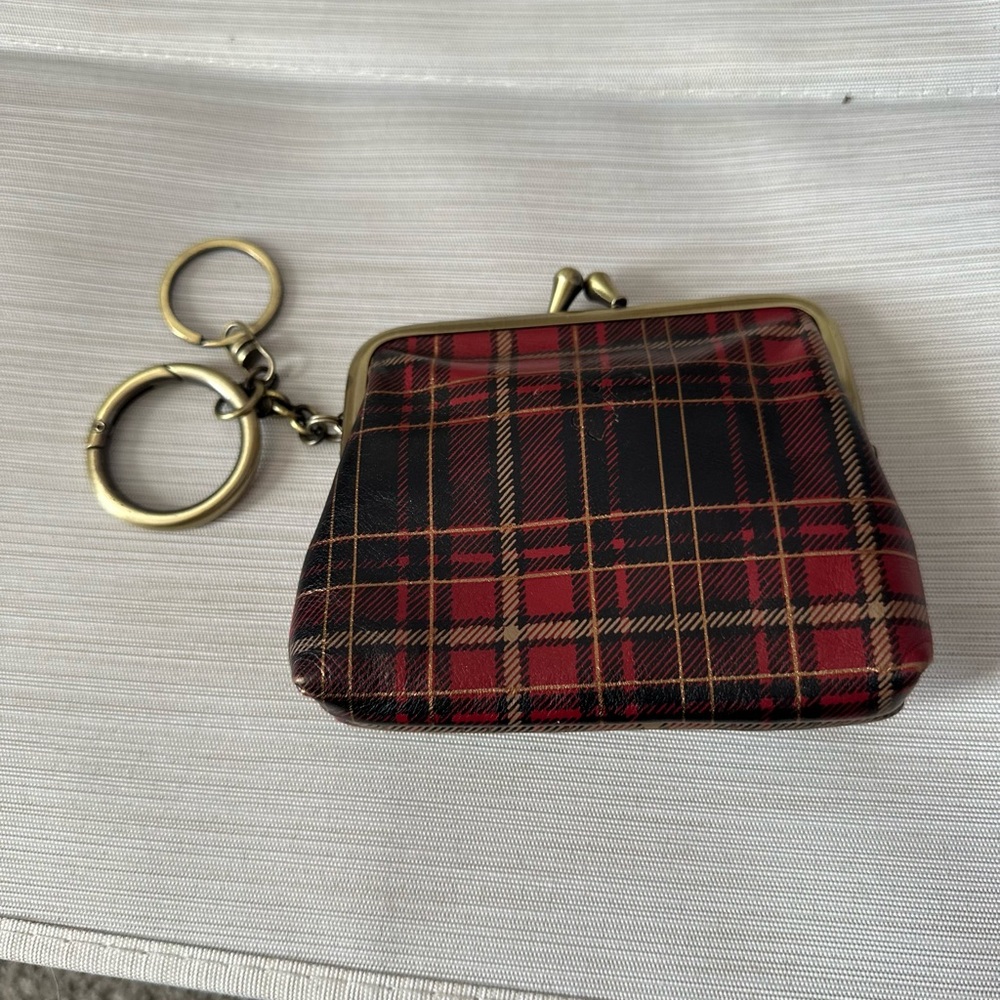 EUC Patricia Nash Coin Purse Plaid Leather Wallet with Key Rings attachment